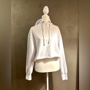 Cropped sweatshirt with hoodie by reflex, cut edge, white, size M